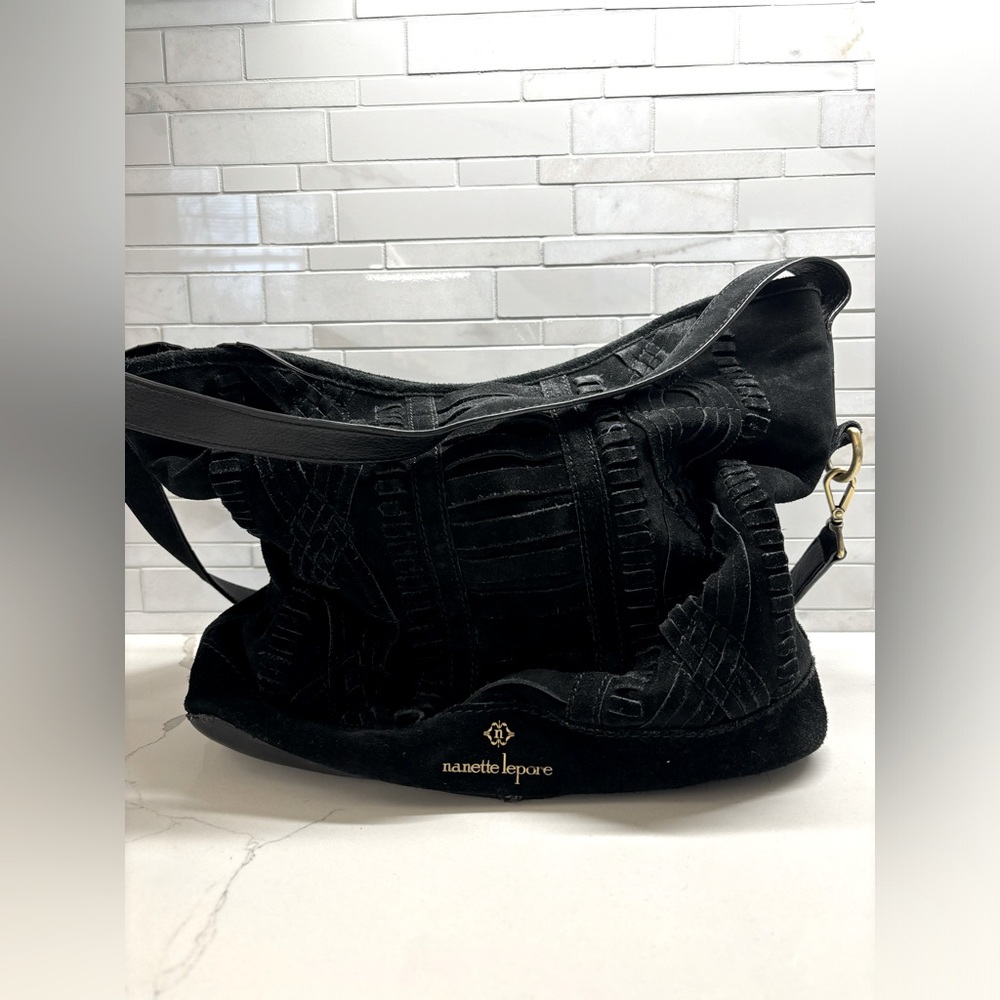 Nenette Lepore Black Handbag Purse Velour